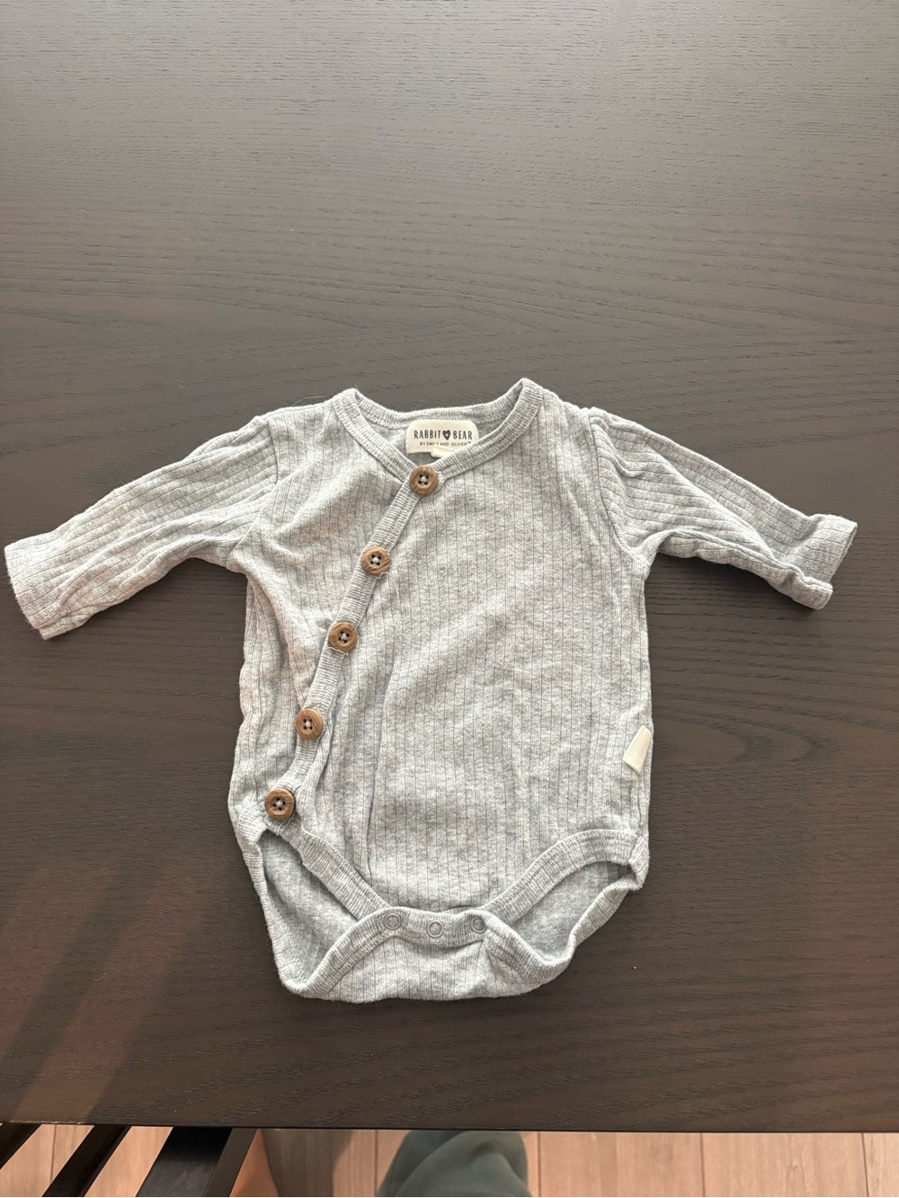 Rabbit & Bear Heather Gray Ribbed Baby One-Piece with Button Front